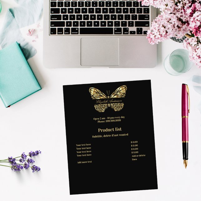 Black gold butterfly business price list flyer (Creator Uploaded)