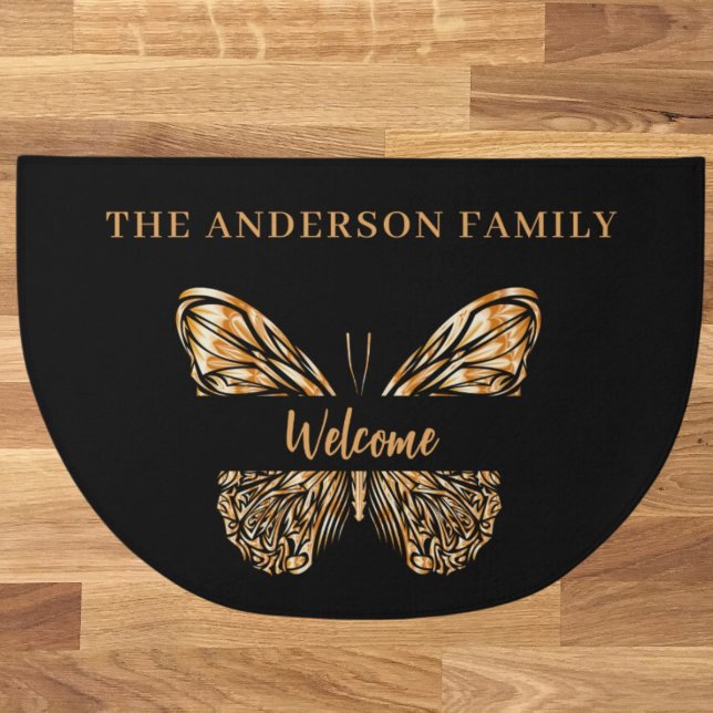 Black gold butterfly family name doormat (Creator Uploaded)