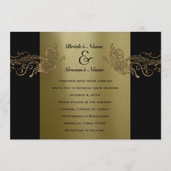 Black Gold Butterfly Music Wedding Invitations by RiverJude at Zazzle