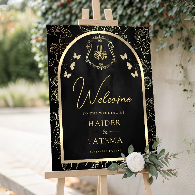 Black Gold Butterfly Muslim Wedding Welcome Sign (Creator Uploaded)