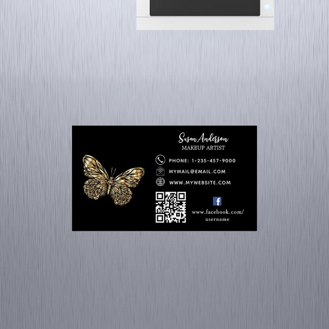 Black gold butterfly QR code Facebook Business Card Magnet (Creator Uploaded)