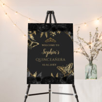 Black Gold Butterfly Quinceañera Welcome Sign