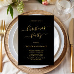 Black Gold Calligraphy Holiday Christmas Party Invitation<br><div class="desc">Modern Calligraphy Minimalist Black and Gold Christmas Party Invitations is perfect for a simple Christmas event. Features an elegant „Christmas Party” text in a beautiful hand lettered swirly swash-tail font type in black and gold. Easy to personalize with your name and party details.</div>