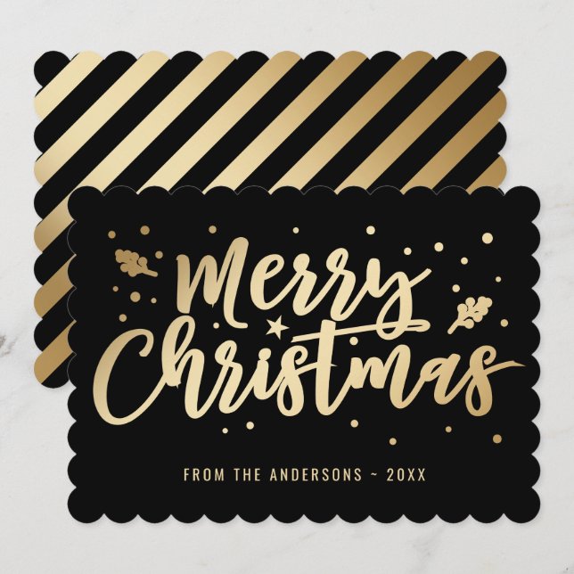 Black Gold Calligraphy Merry Christmas Holiday Card (Front/Back)