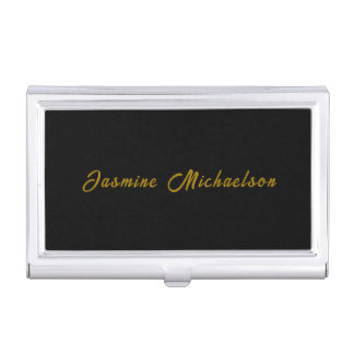 Black & Gold Calligraphy Minimalist Own Name Business Card Case