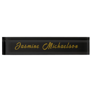 Black & Gold Calligraphy Minimalist Own Name Desk Name Plate