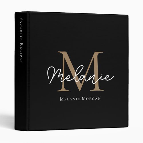 Black Gold Calligraphy Monogram Name 3 Ring Binder