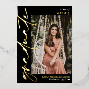Black & Gold Calligraphy Photo Graduation Foil Invitation