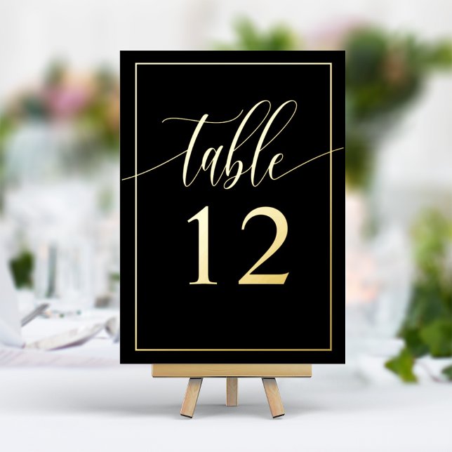Black & Gold Calligraphy Script Foil Table Number (Creator Uploaded)