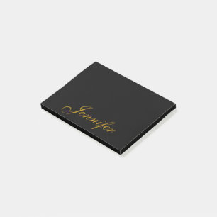 Black Gold Calligraphy Script Personalized Post-it Notes