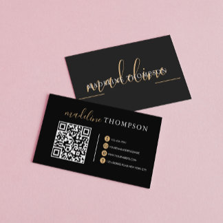 Black Gold Calligraphy Script QR code Business Card