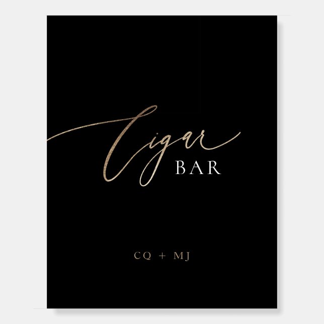 Black Gold Calligraphy Wedding Cigar Bar Sign (Front)