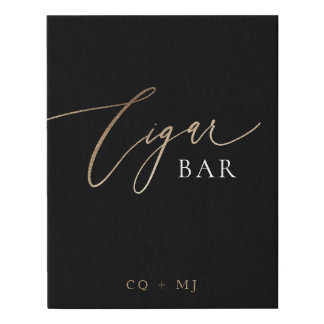 Black Gold Calligraphy Wedding Cigar Bar Sign