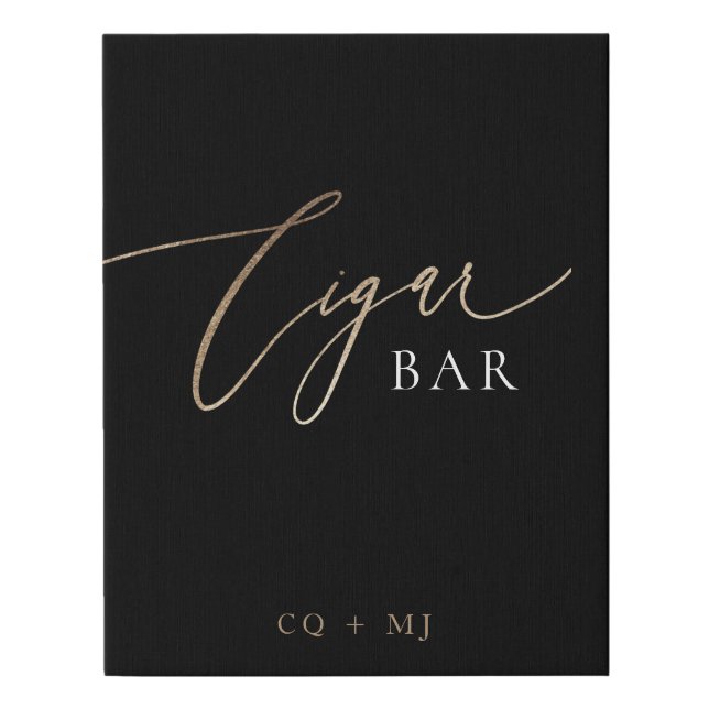 Black Gold Calligraphy Wedding Cigar Bar Sign (Front)