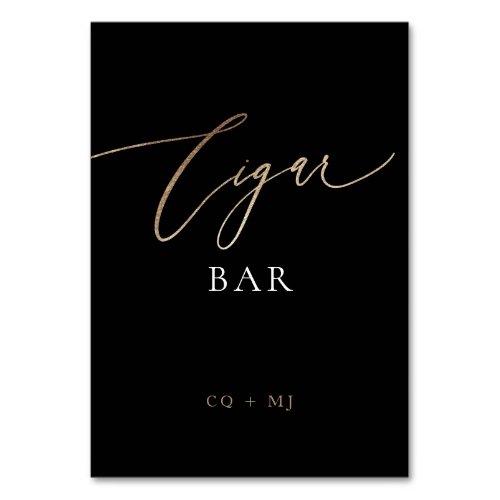 Black Gold Calligraphy Wedding Cigar Bar Sign Table Number