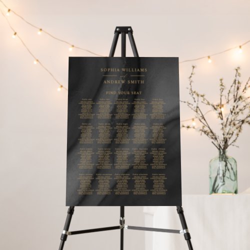 Black  Gold Calligraphy Wedding Seating Chart Foam Board