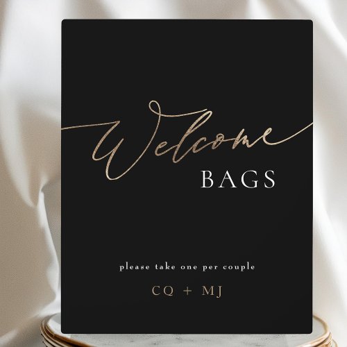 Black Gold Calligraphy Wedding Welcome Bags Sign Plaque