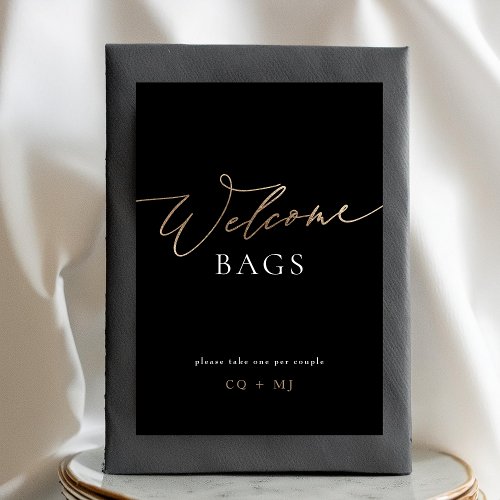 Black Gold Calligraphy Wedding Welcome Bags Sign Table Number