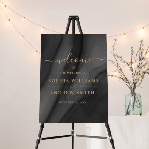 Black  Gold Calligraphy Wedding Welcome Sign