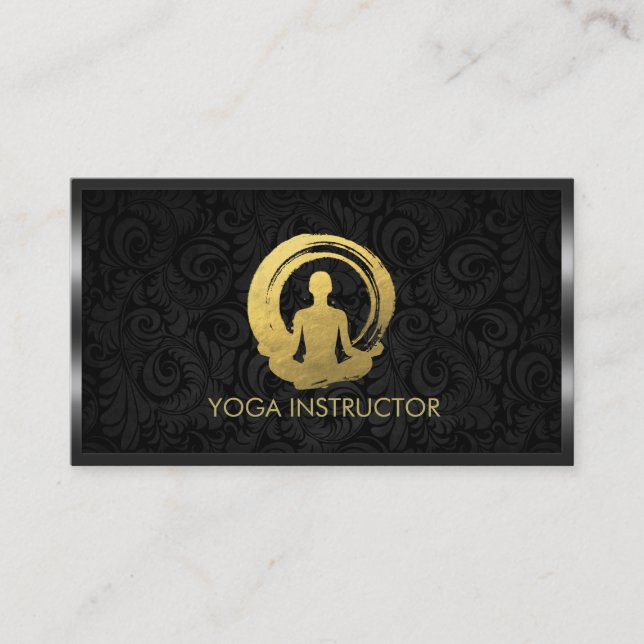 Black Gold Calligraphy Yoga Meditation ZEN Symbol Business Card (Front)