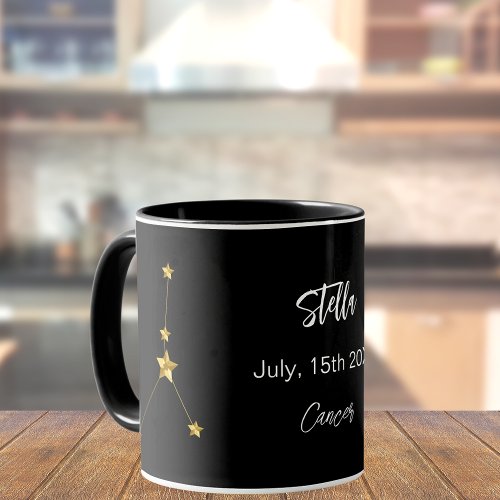 Black gold Cancer star constellation birthday Mug