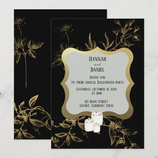 Black & Gold Candle Halloween Party Invitation (Front/Back)