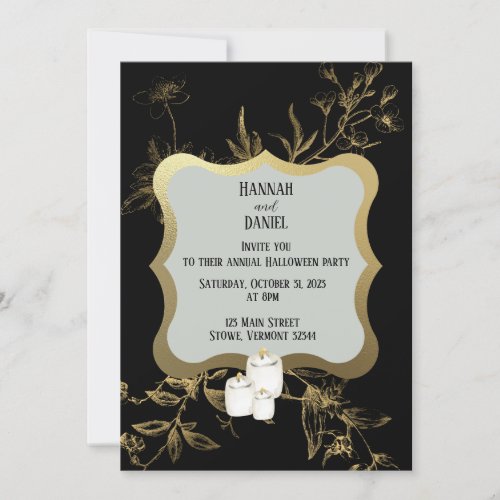 Black  Gold Candle Halloween Party Invitation