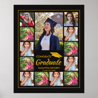 Black Gold Cap 13 Photo Collage Congrats Graduate Poster