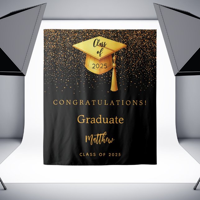 Black gold cap tassel graduation party 2026 tapestry (Creator Uploaded)