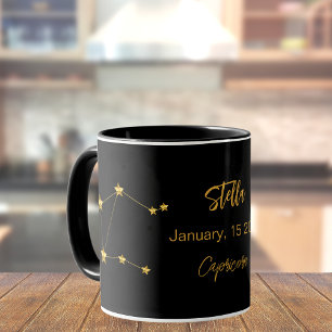 Black gold Capricorn star constellation birthday Mug