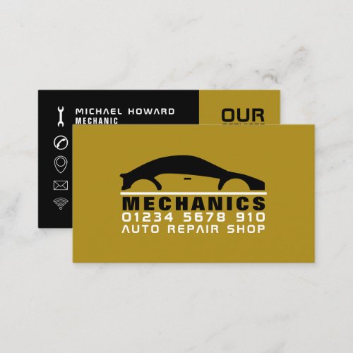 Black  Gold Car Logo Auto Mechanic Business Card