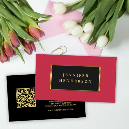 Black gold cardinal red QR code professional Business Card