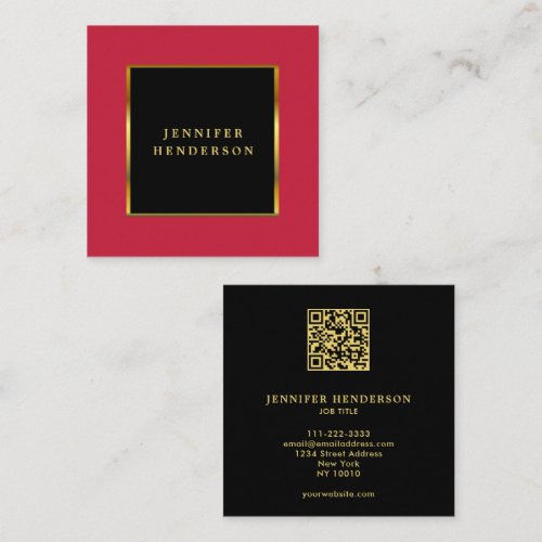 Black gold cardinal red QR code professional Square Business Card