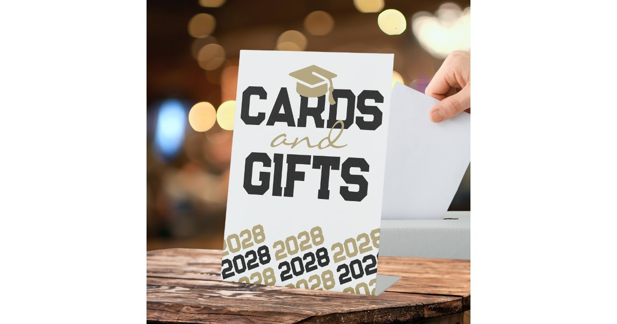 Black & Gold Cards & Gifts Graduation Table Pedestal Sign | Zazzle