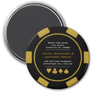 Black Gold Casino Poker Chip Wedding Save The Date Magnet