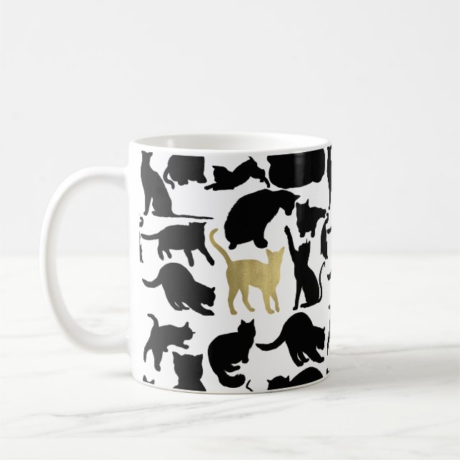 Black Gold Cats Coffee Mug (Left)