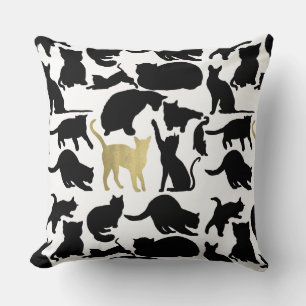 Black Gold Cats Throw Pillow