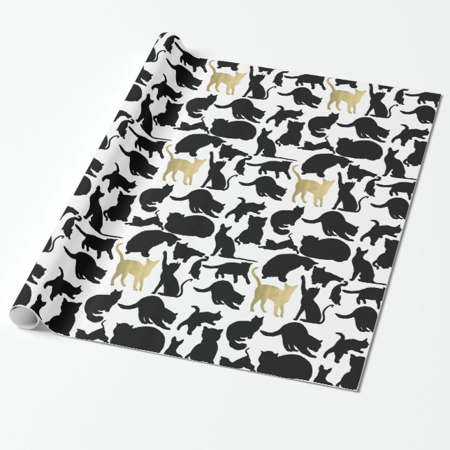 Black Gold Cats Wrapping Paper (Unrolled)