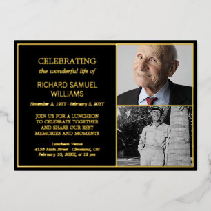Black Gold Celebrating Life 2 Photos Memorial Foil Invitation
