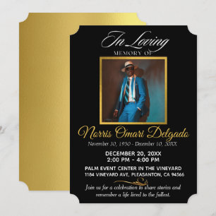Black & Gold  Celebration of Life Elegant Photo  Invitation