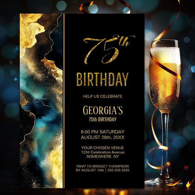 Black Gold Celestial 75th Birthday Party Invitation (Creator Uploaded)