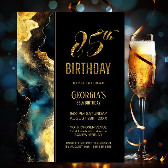 Black Gold Celestial 85th Birthday Party Invitation (Creator Uploaded)