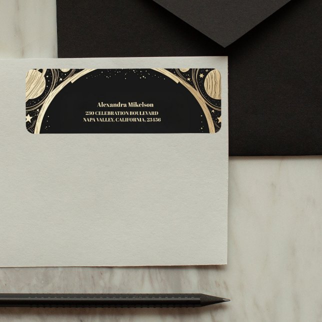 Black Gold Celestial Crescent Moon Bridal Shower Label (Creator Uploaded)