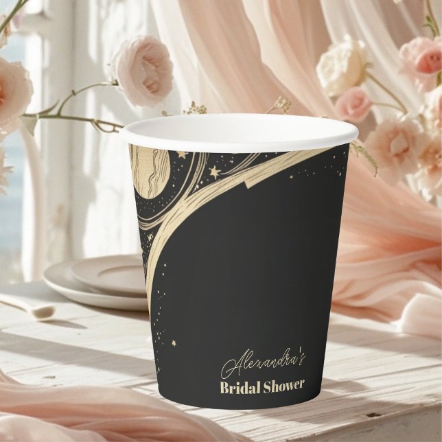 Black Gold Celestial Crescent Moon Bridal Shower Paper Cups (Creator Uploaded)