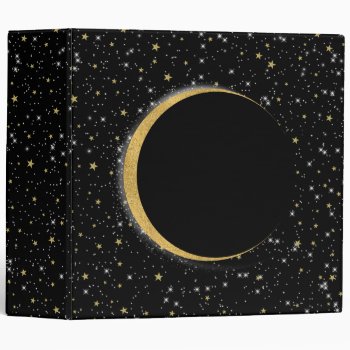 Black & Gold Celestial Moon Magic Lunar Stars 3 Ring Binder by printabledigidesigns at Zazzle
