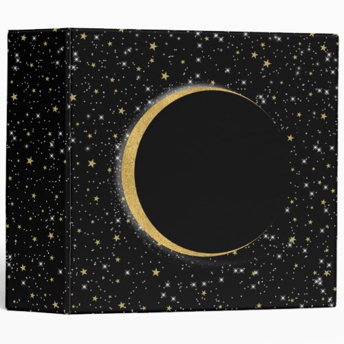 Black  Gold Celestial Moon Magic Lunar Stars 3 Ring Binder