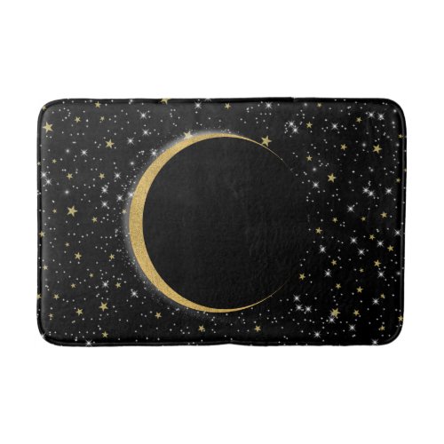 Black  Gold Celestial Moon Magic Lunar Stars Bath Mat