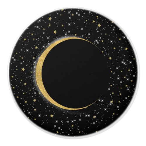 Black  Gold Celestial Moon Magic Lunar Stars Ceramic Knob