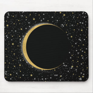 Black & Gold Celestial Moon Magic Lunar Stars Mouse Pad