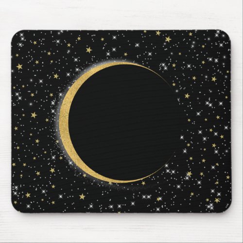 Black  Gold Celestial Moon Magic Lunar Stars Mouse Pad